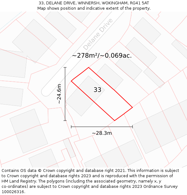 33, DELANE DRIVE, WINNERSH, WOKINGHAM, RG41 5AT: Plot and title map