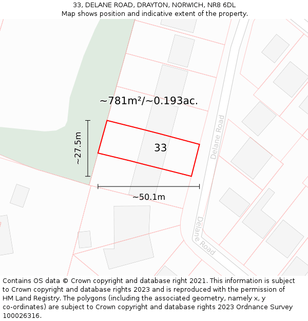 33, DELANE ROAD, DRAYTON, NORWICH, NR8 6DL: Plot and title map