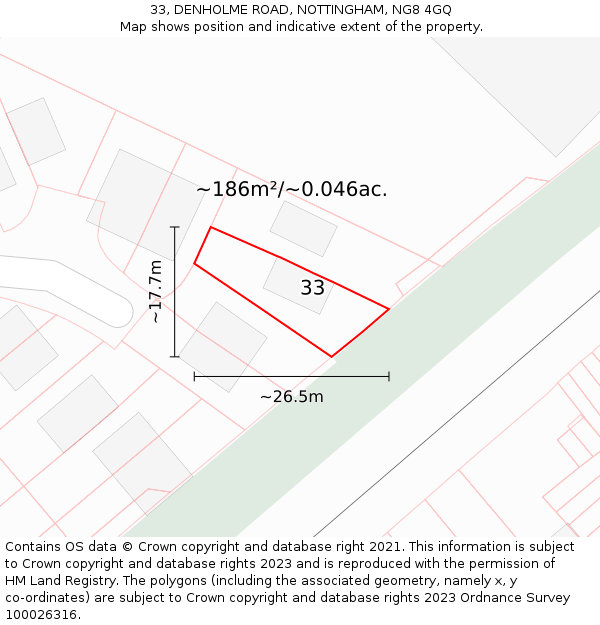 33, DENHOLME ROAD, NOTTINGHAM, NG8 4GQ: Plot and title map
