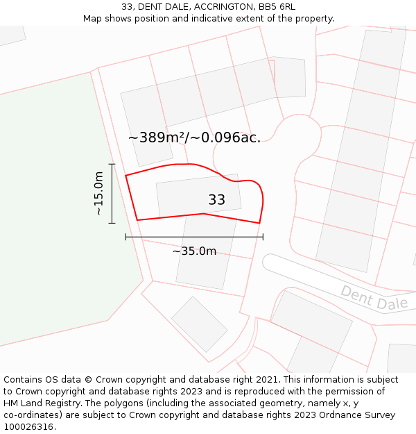 33, DENT DALE, ACCRINGTON, BB5 6RL: Plot and title map