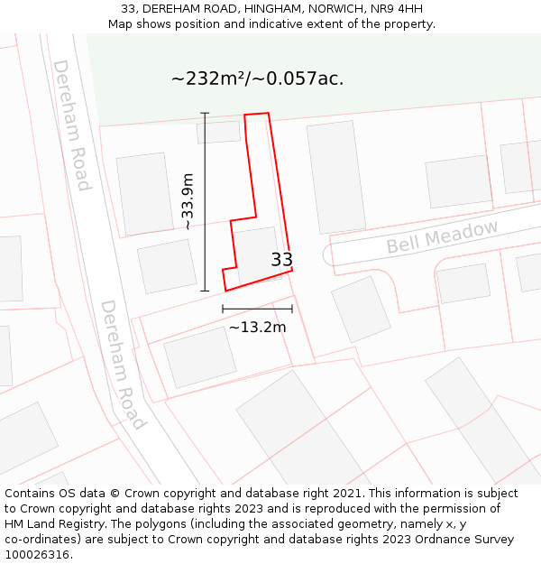 33, DEREHAM ROAD, HINGHAM, NORWICH, NR9 4HH: Plot and title map
