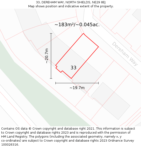 33, DEREHAM WAY, NORTH SHIELDS, NE29 8EJ: Plot and title map
