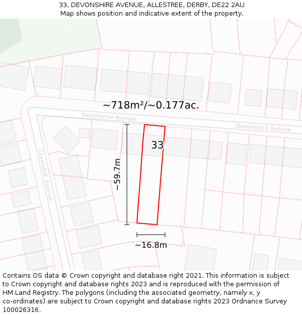 33, DEVONSHIRE AVENUE, ALLESTREE, DERBY, DE22 2AU: Plot and title map