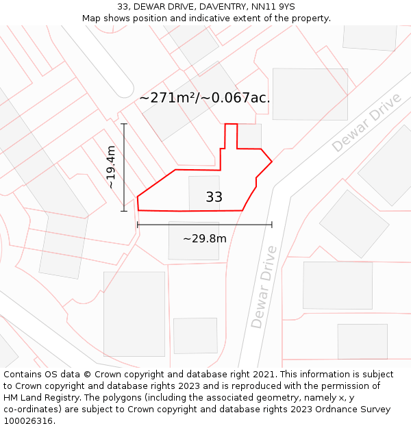 33, DEWAR DRIVE, DAVENTRY, NN11 9YS: Plot and title map