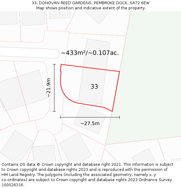 33, DONOVAN REED GARDENS, PEMBROKE DOCK, SA72 6EW: Plot and title map