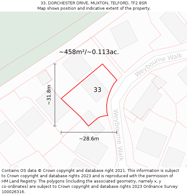 33, DORCHESTER DRIVE, MUXTON, TELFORD, TF2 8SR: Plot and title map