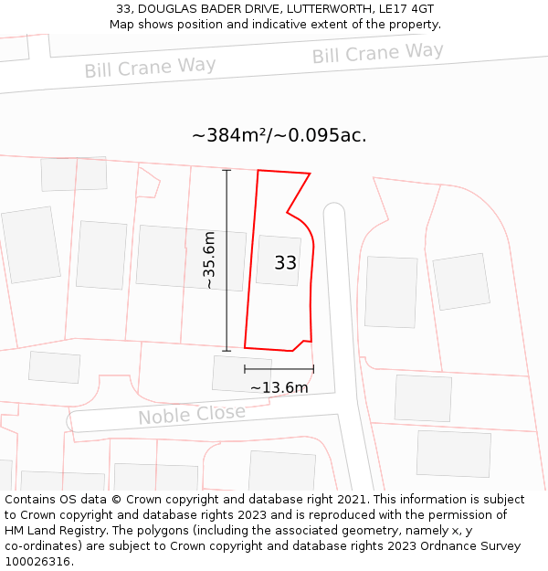 33, DOUGLAS BADER DRIVE, LUTTERWORTH, LE17 4GT: Plot and title map