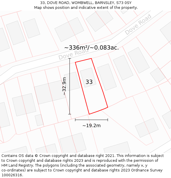 33, DOVE ROAD, WOMBWELL, BARNSLEY, S73 0SY: Plot and title map