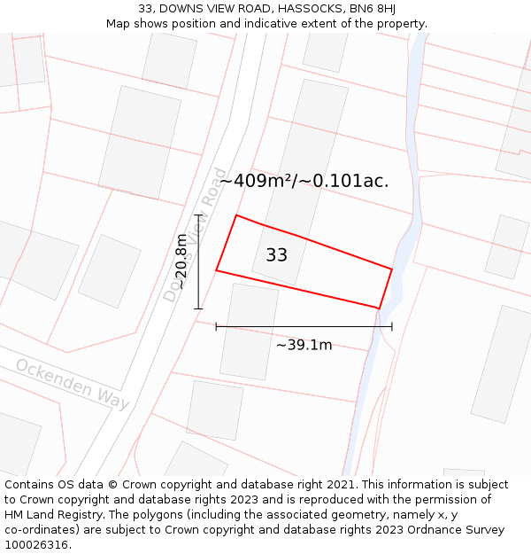 33, DOWNS VIEW ROAD, HASSOCKS, BN6 8HJ: Plot and title map