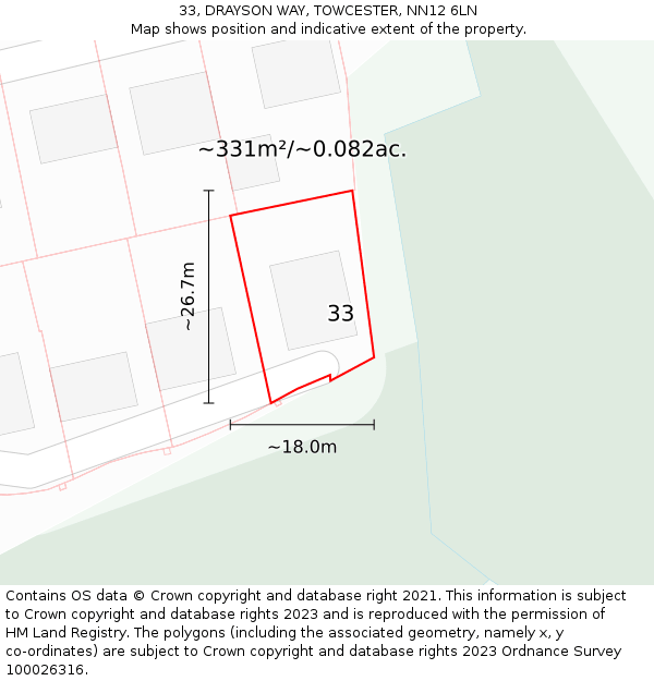 33, DRAYSON WAY, TOWCESTER, NN12 6LN: Plot and title map