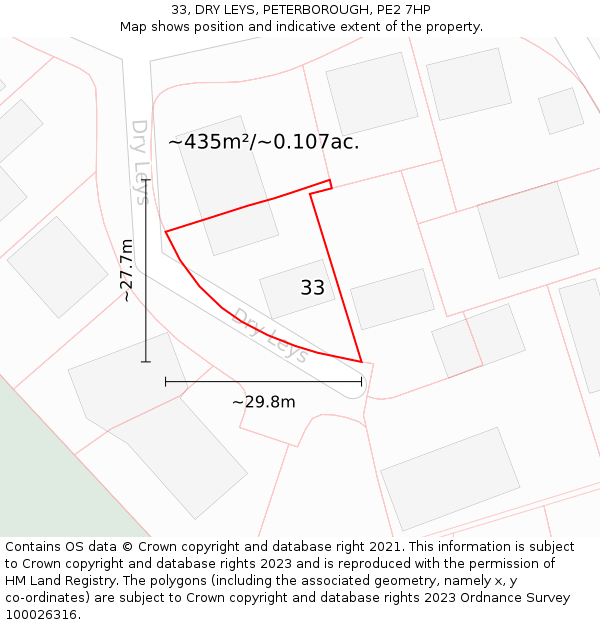 33, DRY LEYS, PETERBOROUGH, PE2 7HP: Plot and title map
