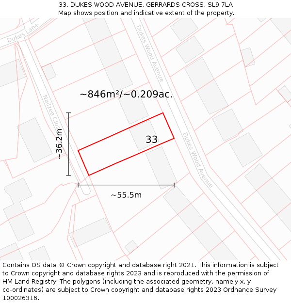 33, DUKES WOOD AVENUE, GERRARDS CROSS, SL9 7LA: Plot and title map