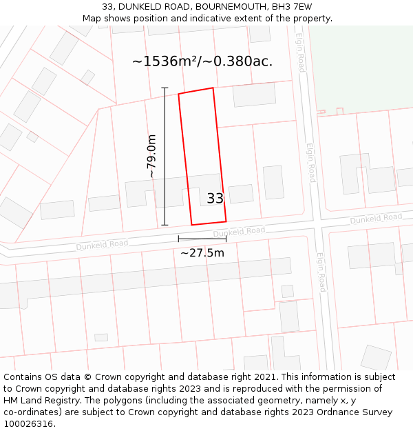 33, DUNKELD ROAD, BOURNEMOUTH, BH3 7EW: Plot and title map