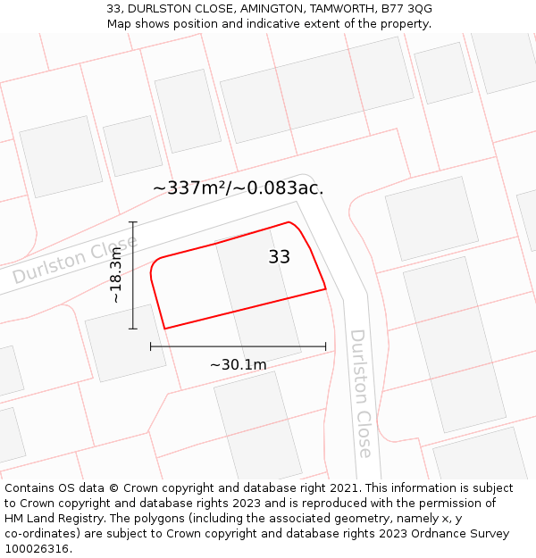 33, DURLSTON CLOSE, AMINGTON, TAMWORTH, B77 3QG: Plot and title map