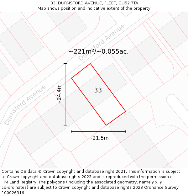 33, DURNSFORD AVENUE, FLEET, GU52 7TA: Plot and title map
