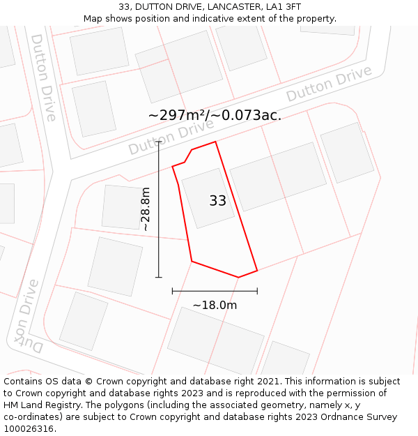 33, DUTTON DRIVE, LANCASTER, LA1 3FT: Plot and title map