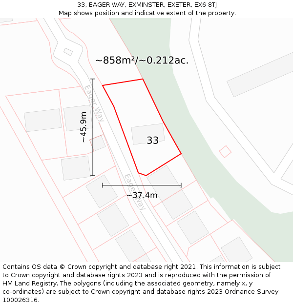 33, EAGER WAY, EXMINSTER, EXETER, EX6 8TJ: Plot and title map