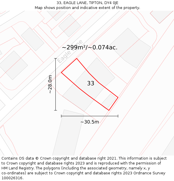 33, EAGLE LANE, TIPTON, DY4 0JE: Plot and title map