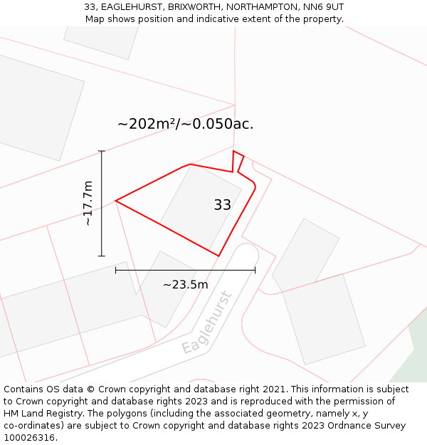 33, EAGLEHURST, BRIXWORTH, NORTHAMPTON, NN6 9UT: Plot and title map
