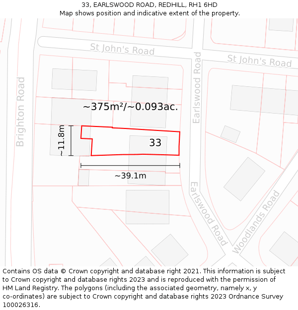 33, EARLSWOOD ROAD, REDHILL, RH1 6HD: Plot and title map