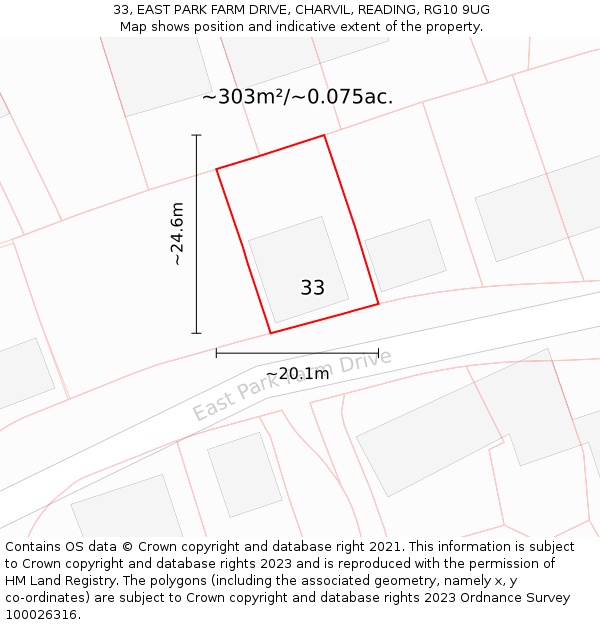 33, EAST PARK FARM DRIVE, CHARVIL, READING, RG10 9UG: Plot and title map