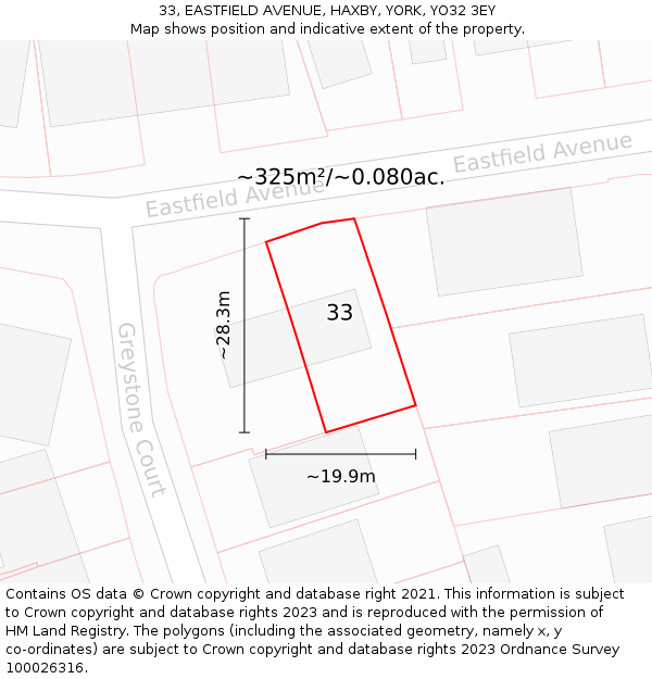33, EASTFIELD AVENUE, HAXBY, YORK, YO32 3EY: Plot and title map