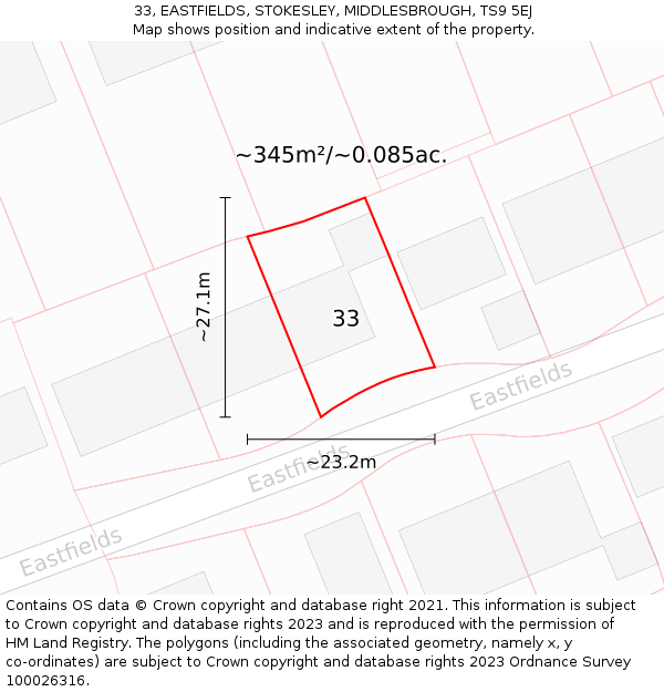 33, EASTFIELDS, STOKESLEY, MIDDLESBROUGH, TS9 5EJ: Plot and title map