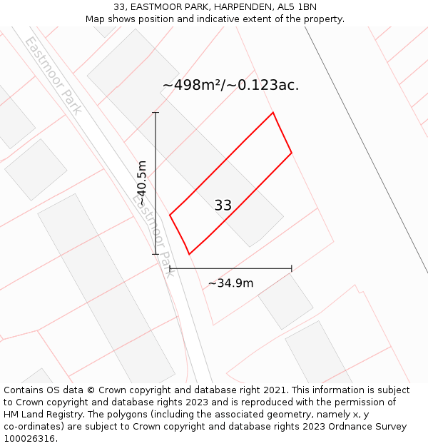 33, EASTMOOR PARK, HARPENDEN, AL5 1BN: Plot and title map