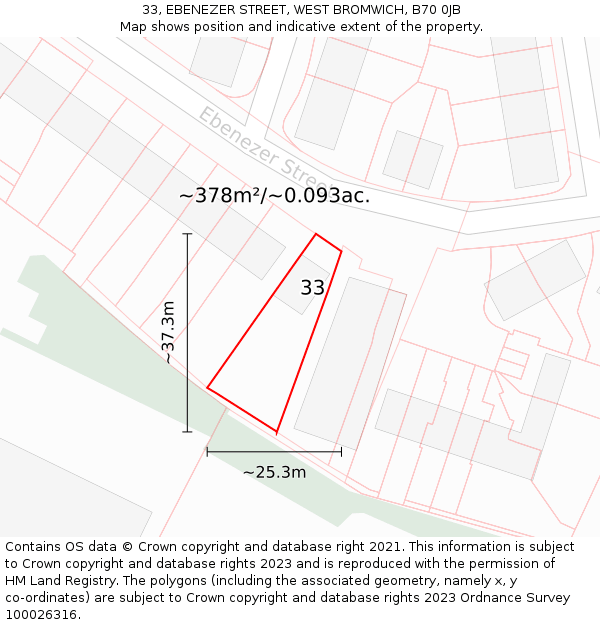 33, EBENEZER STREET, WEST BROMWICH, B70 0JB: Plot and title map