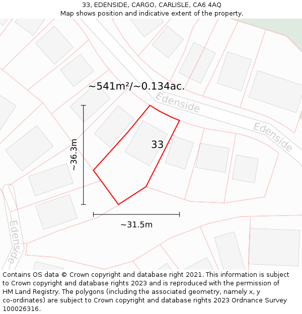 33, EDENSIDE, CARGO, CARLISLE, CA6 4AQ: Plot and title map