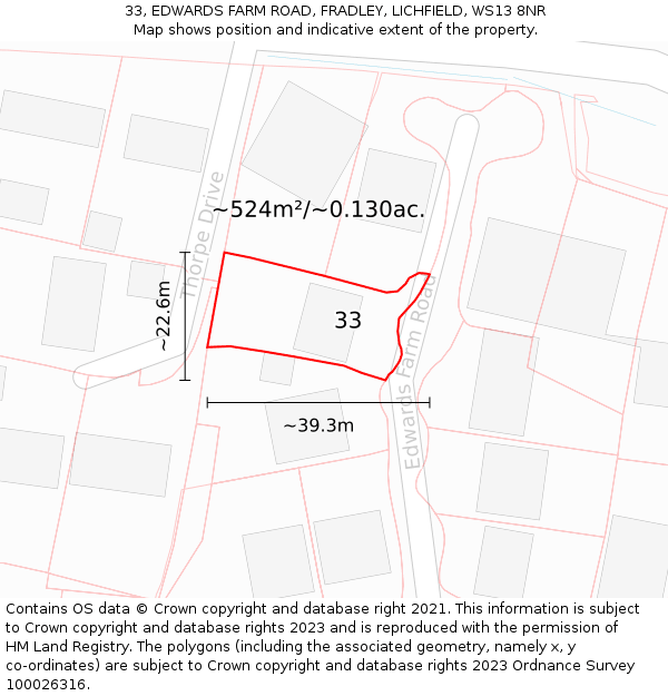 33, EDWARDS FARM ROAD, FRADLEY, LICHFIELD, WS13 8NR: Plot and title map