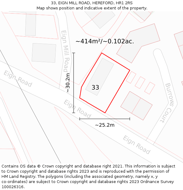 33, EIGN MILL ROAD, HEREFORD, HR1 2RS: Plot and title map