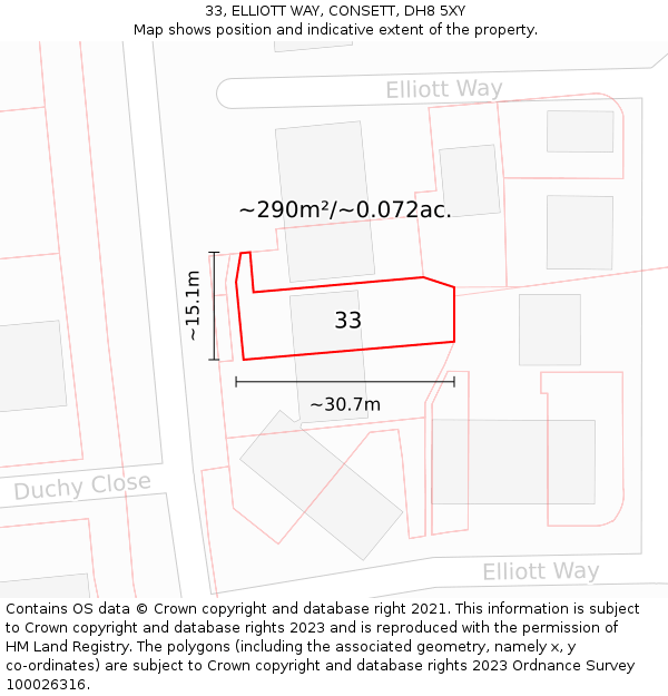 33, ELLIOTT WAY, CONSETT, DH8 5XY: Plot and title map