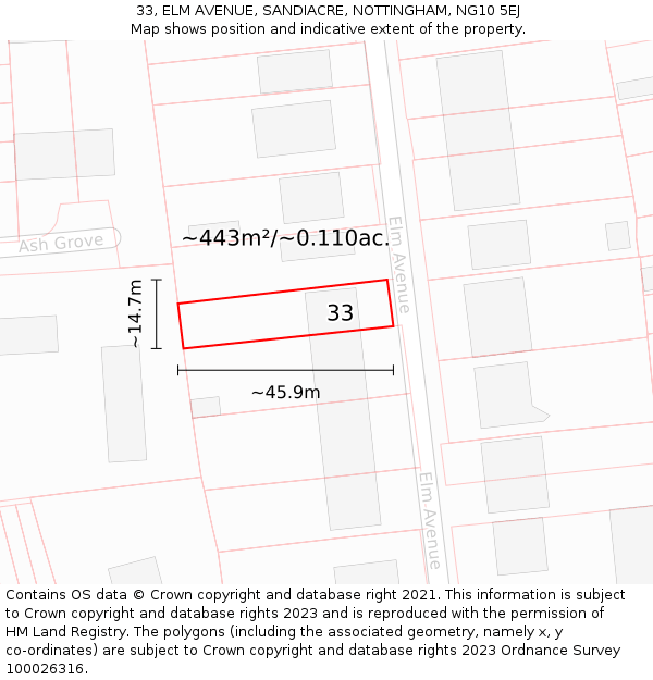 33, ELM AVENUE, SANDIACRE, NOTTINGHAM, NG10 5EJ: Plot and title map