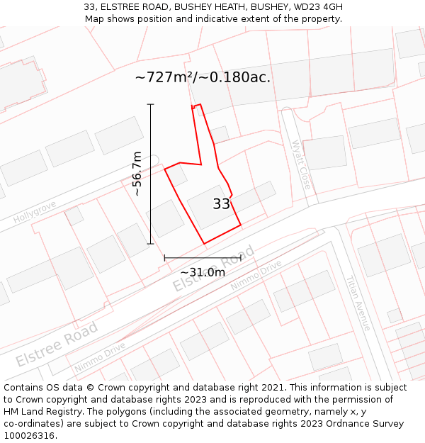 33, ELSTREE ROAD, BUSHEY HEATH, BUSHEY, WD23 4GH: Plot and title map