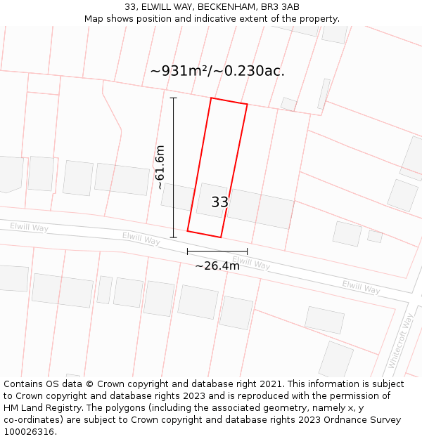 33, ELWILL WAY, BECKENHAM, BR3 3AB: Plot and title map