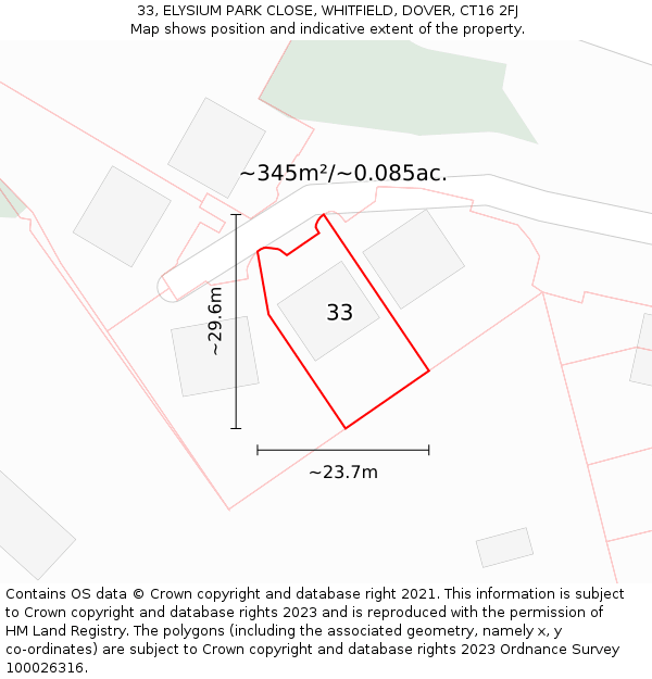 33, ELYSIUM PARK CLOSE, WHITFIELD, DOVER, CT16 2FJ: Plot and title map
