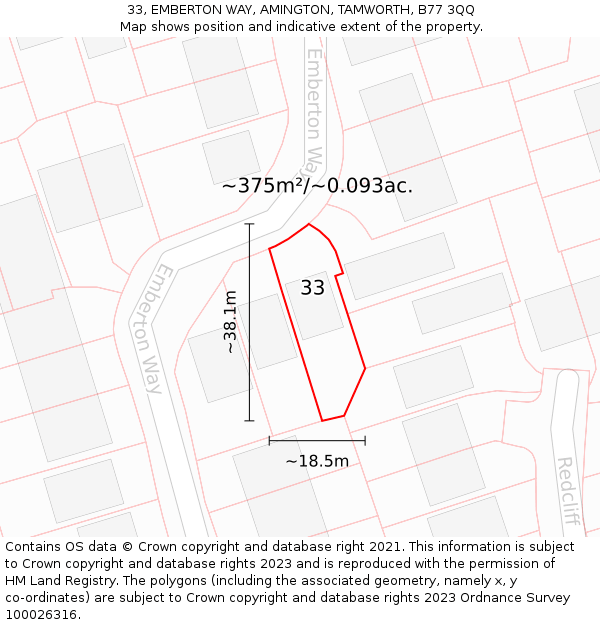 33, EMBERTON WAY, AMINGTON, TAMWORTH, B77 3QQ: Plot and title map