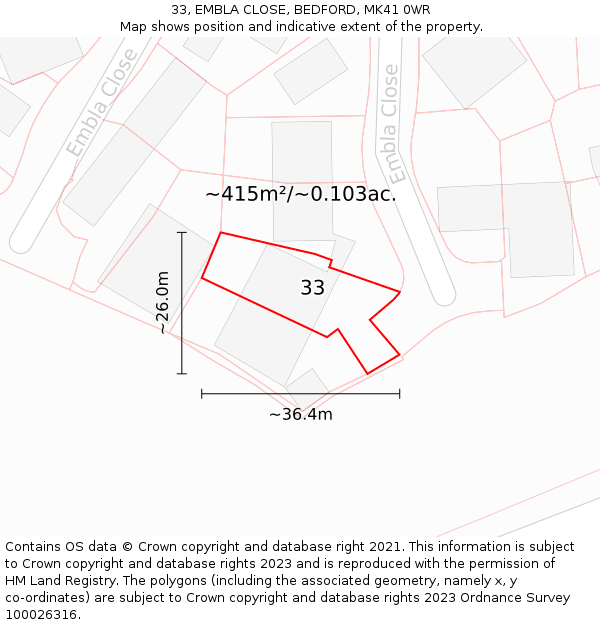 33, EMBLA CLOSE, BEDFORD, MK41 0WR: Plot and title map