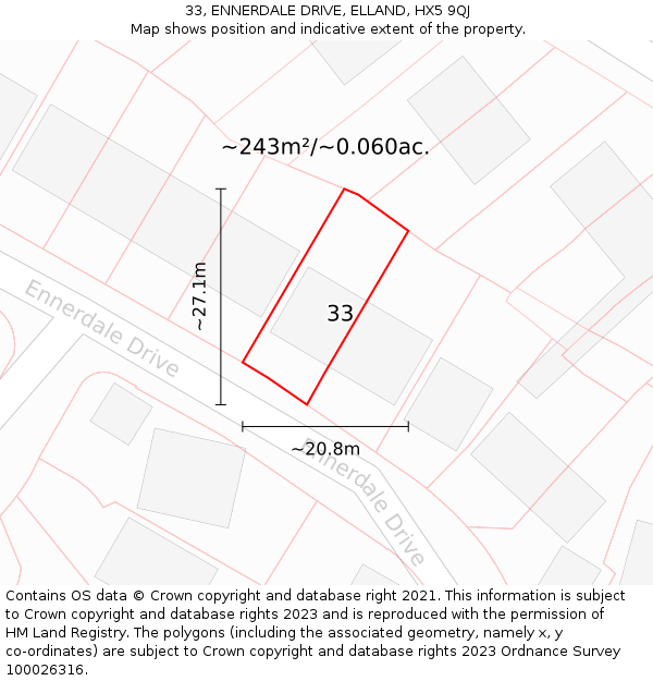 33, ENNERDALE DRIVE, ELLAND, HX5 9QJ: Plot and title map