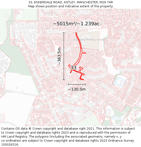 33, ENNERDALE ROAD, ASTLEY, MANCHESTER, M29 7AR: Plot and title map