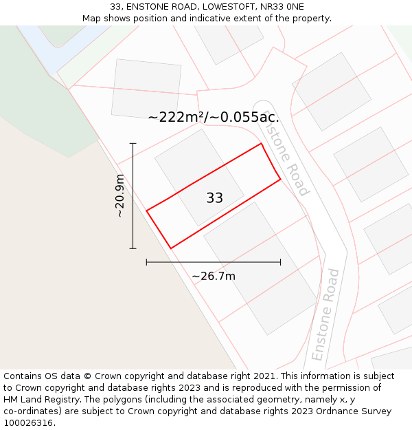 33, ENSTONE ROAD, LOWESTOFT, NR33 0NE: Plot and title map
