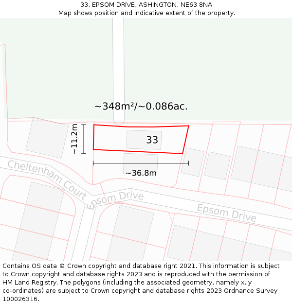 33, EPSOM DRIVE, ASHINGTON, NE63 8NA: Plot and title map
