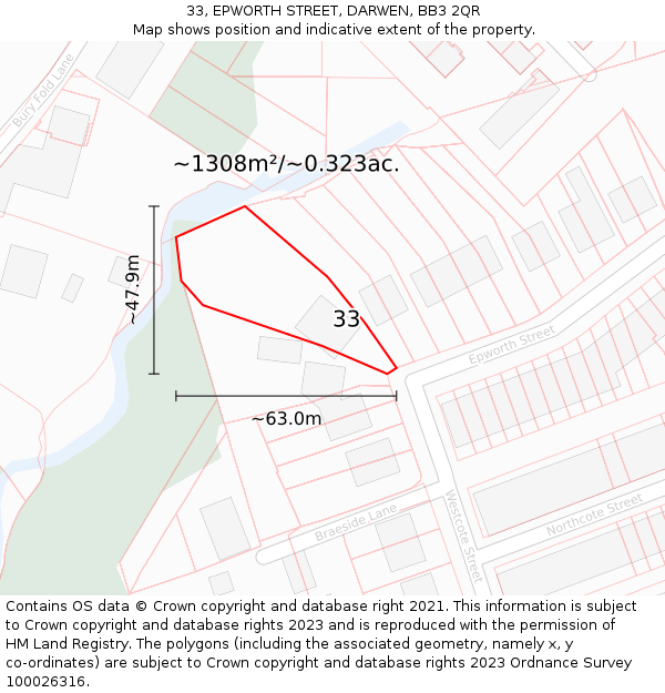 33, EPWORTH STREET, DARWEN, BB3 2QR: Plot and title map