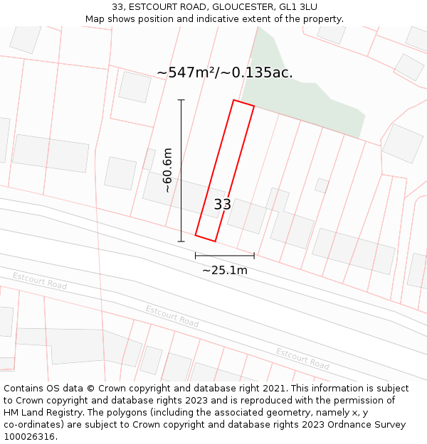 33, ESTCOURT ROAD, GLOUCESTER, GL1 3LU: Plot and title map