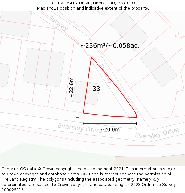 33, EVERSLEY DRIVE, BRADFORD, BD4 0EQ: Plot and title map