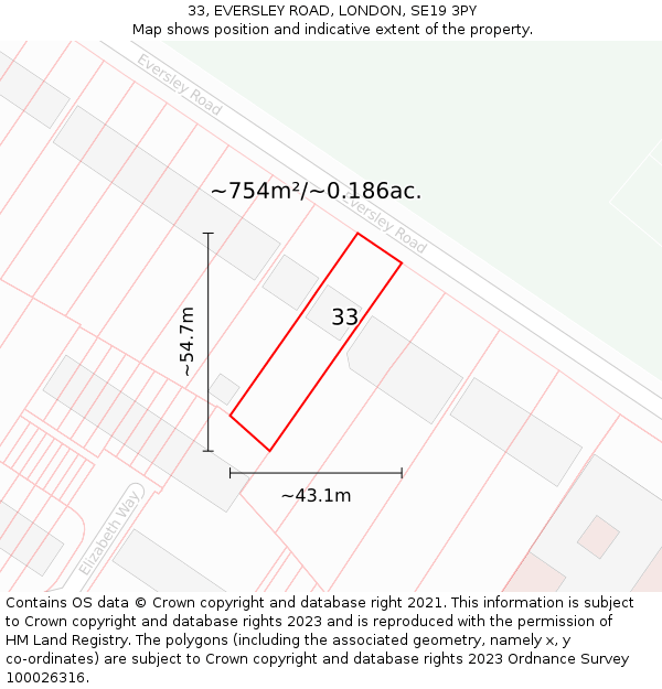 33, EVERSLEY ROAD, LONDON, SE19 3PY: Plot and title map