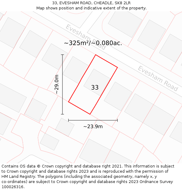 33, EVESHAM ROAD, CHEADLE, SK8 2LR: Plot and title map