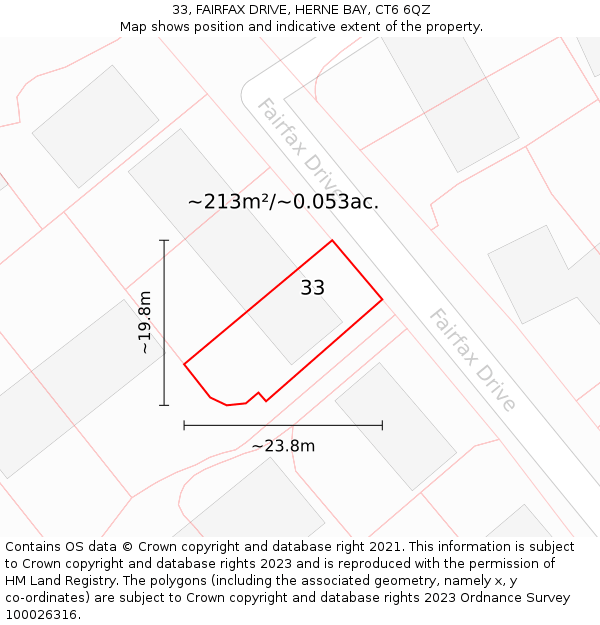 33, FAIRFAX DRIVE, HERNE BAY, CT6 6QZ: Plot and title map