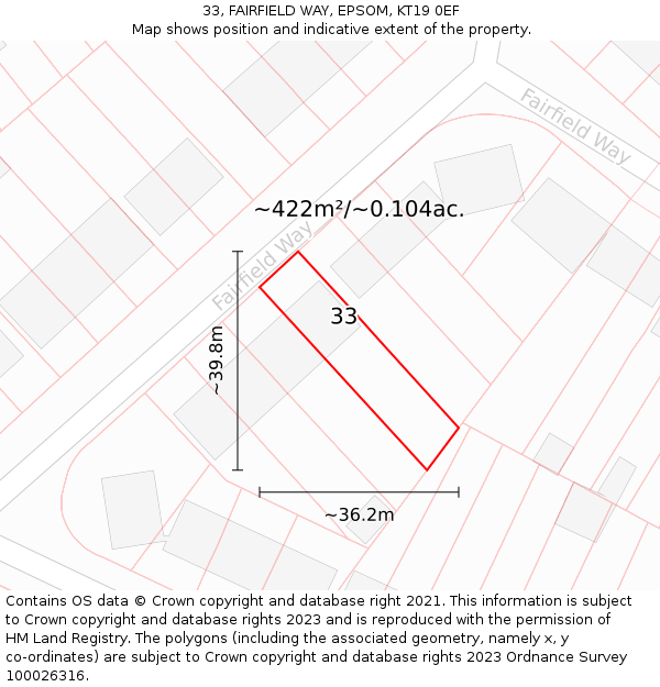 33, FAIRFIELD WAY, EPSOM, KT19 0EF: Plot and title map